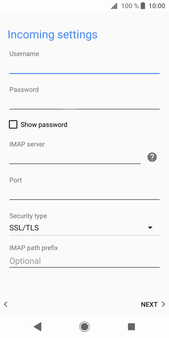 Press the field below 'IMAP server' and key in the name of your email provider's incoming server.