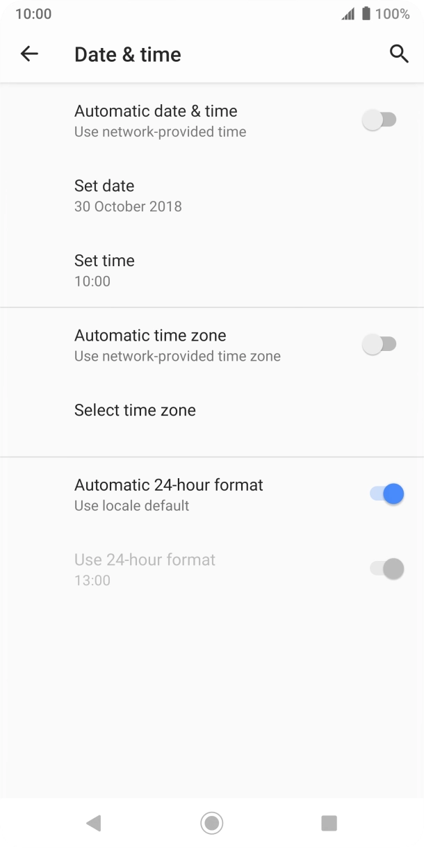 Press the indicator next to 'Automatic date & time' to turn on the function.