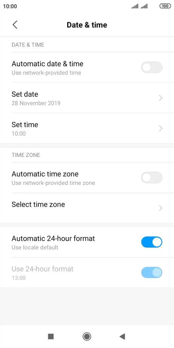 Press the indicator next to 'Automatic date & time' to turn on the function.