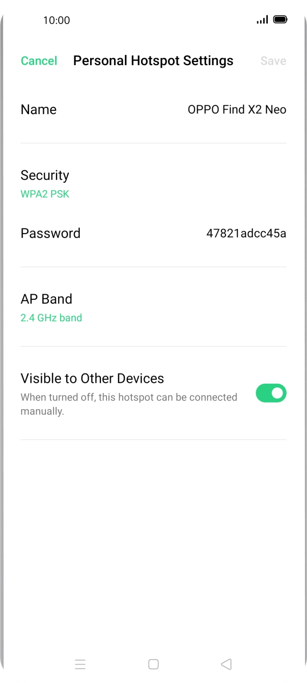 Press Name and key in the required name for the WiFi hotspot.