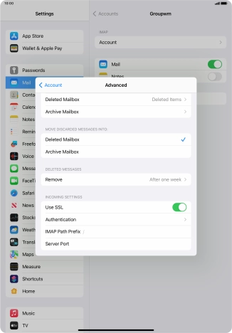 Press the indicator next to 'Use SSL' to turn off the function.