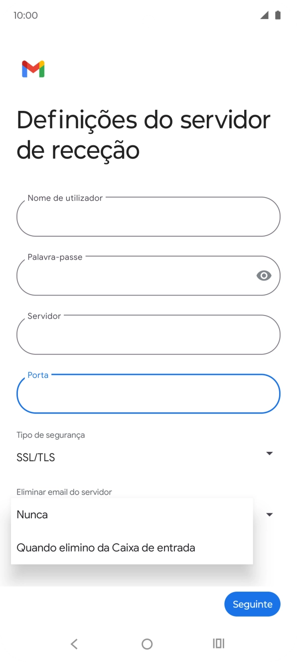 Prima Nunca para manter os e-mails no servidor quando estes são apagados no telefone.