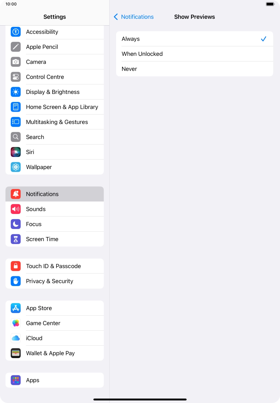 To select notification preview on the lock screen, press Always. To select notification preview on the lock screen, press Always.