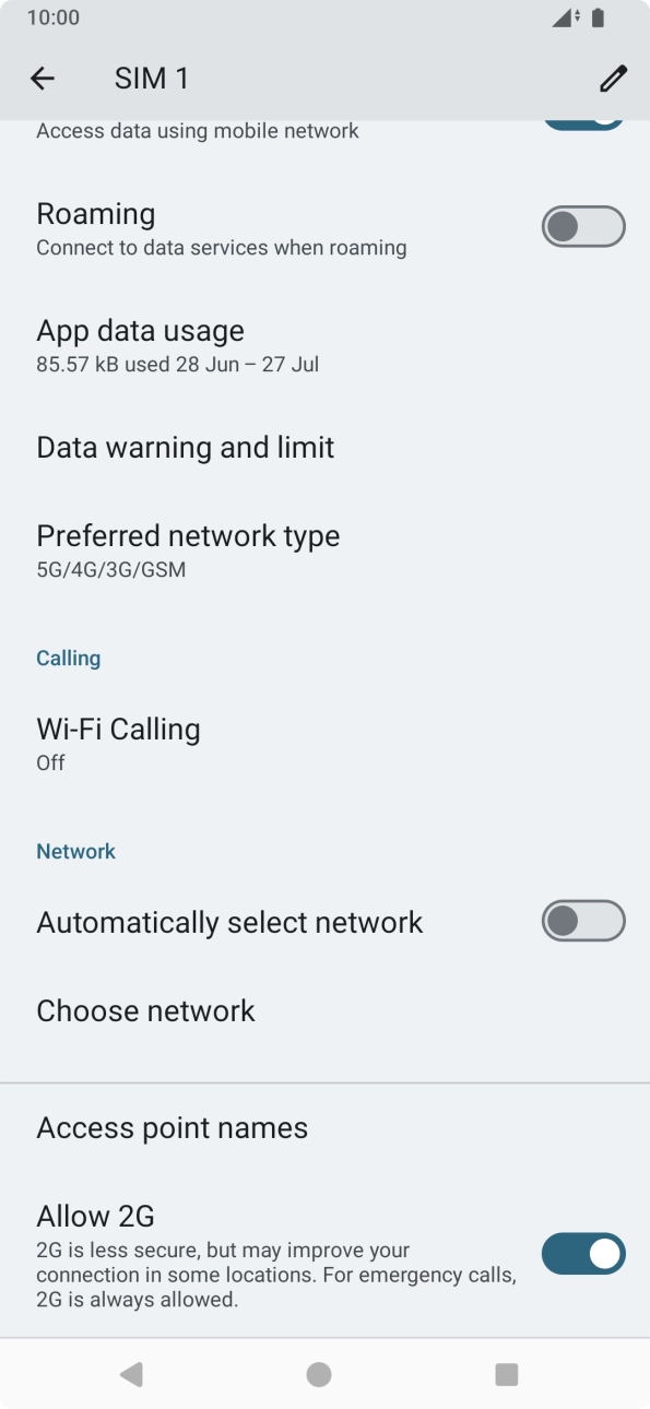 Press the indicator next to 'Automatically select network' to turn on the function.