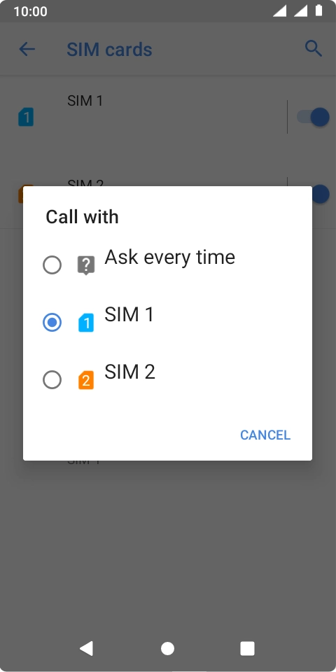 Press the required setting.