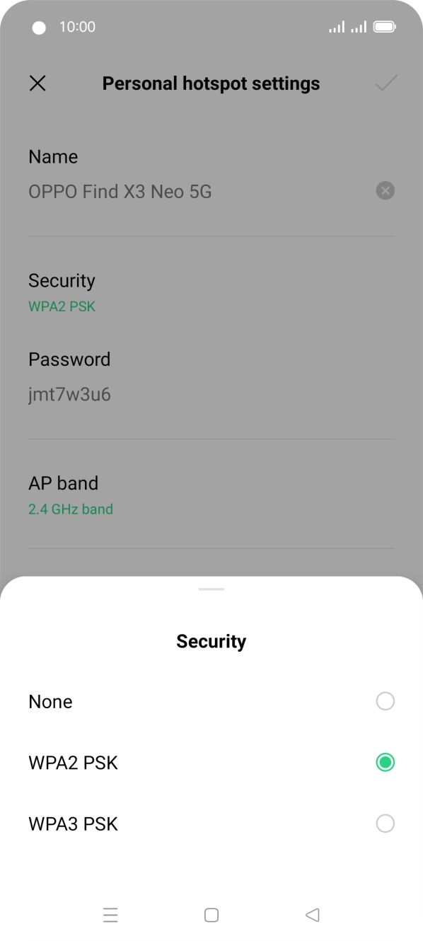 Press WPA3 PSK to password protect your WiFi hotspot. Press WPA3 PSK to password protect your WiFi hotspot.