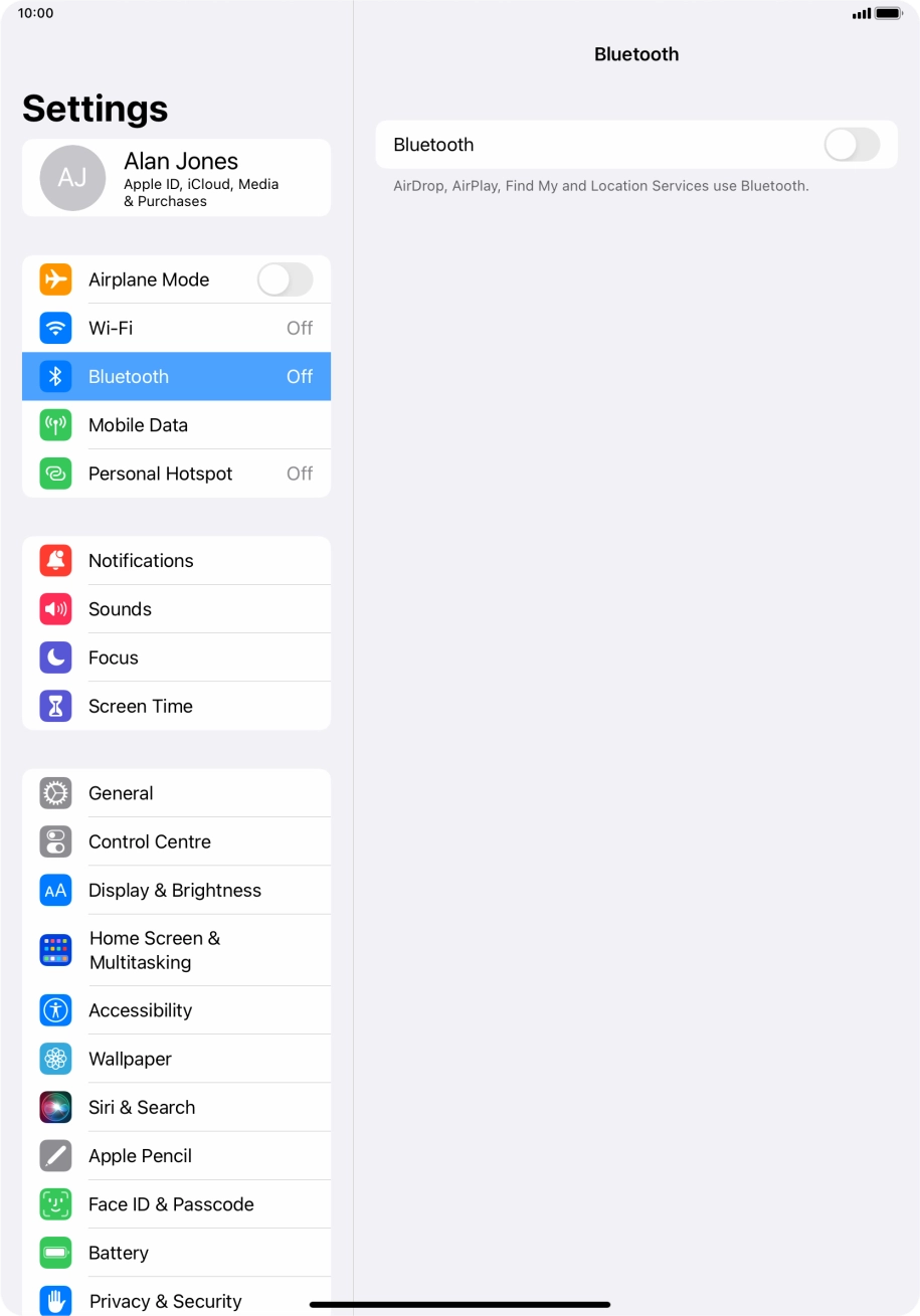 Press the indicator next to 'Bluetooth' to turn on the function.