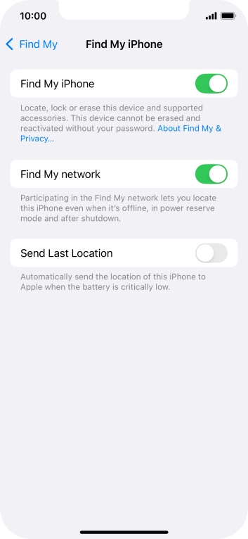 Press the indicator next to 'Find My network' to turn the function on or off. If you turn on the function, you need to follow the instructions on the screen to finish the activation.