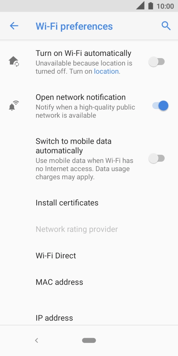 Press the indicator next to 'Switch to mobile data automatically' to turn the function on or off. Press the indicator next to 'Switch to mobile data automatically' to turn the function on or off.