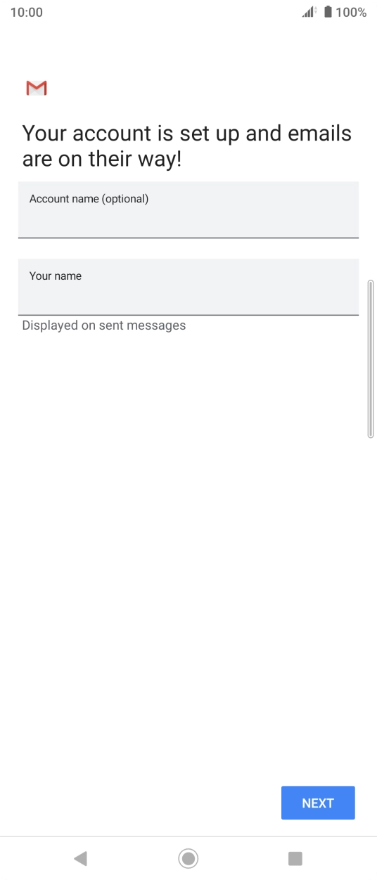 Press the field below 'Account name (optional)' and key in the required name. Press the field below 'Account name (optional)' and key in the required name.