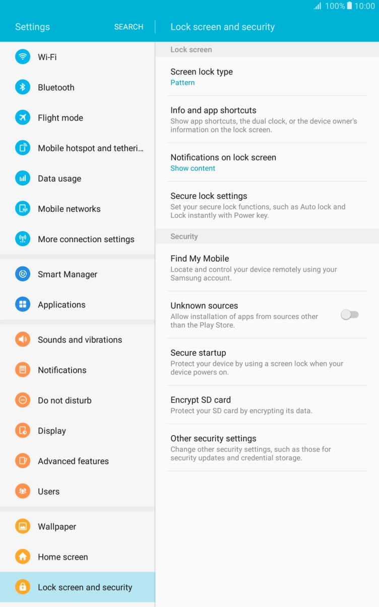 Press Screen lock type and key in the current lock code.