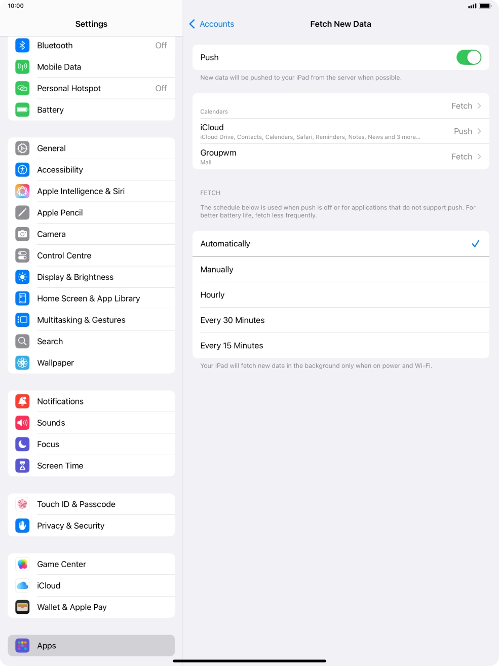 Press the indicator next to 'Push' to turn the function on or off. Press the indicator next to 'Push' to turn the function on or off.