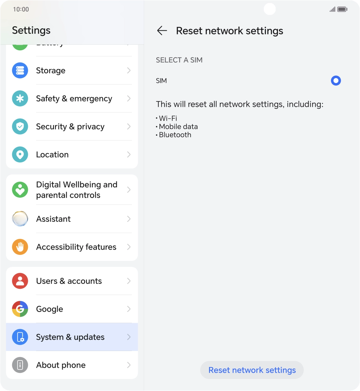 Press Reset network settings.
