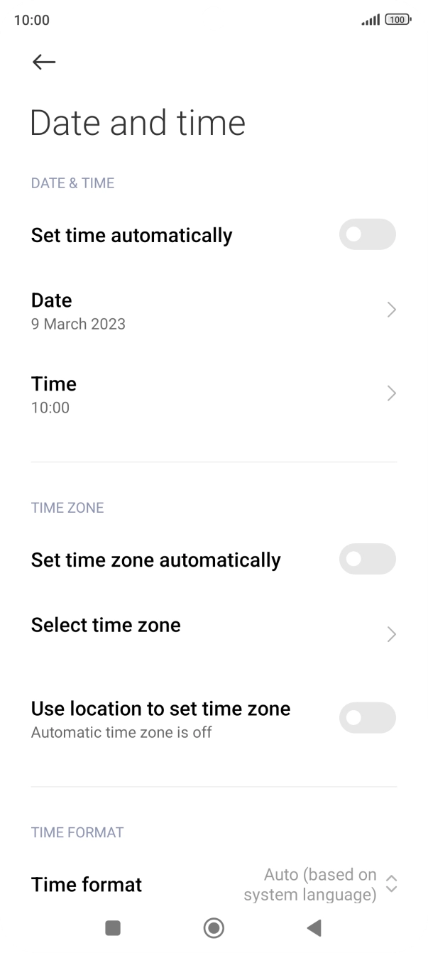 Press the indicator next to 'Set time automatically' to turn on the function.