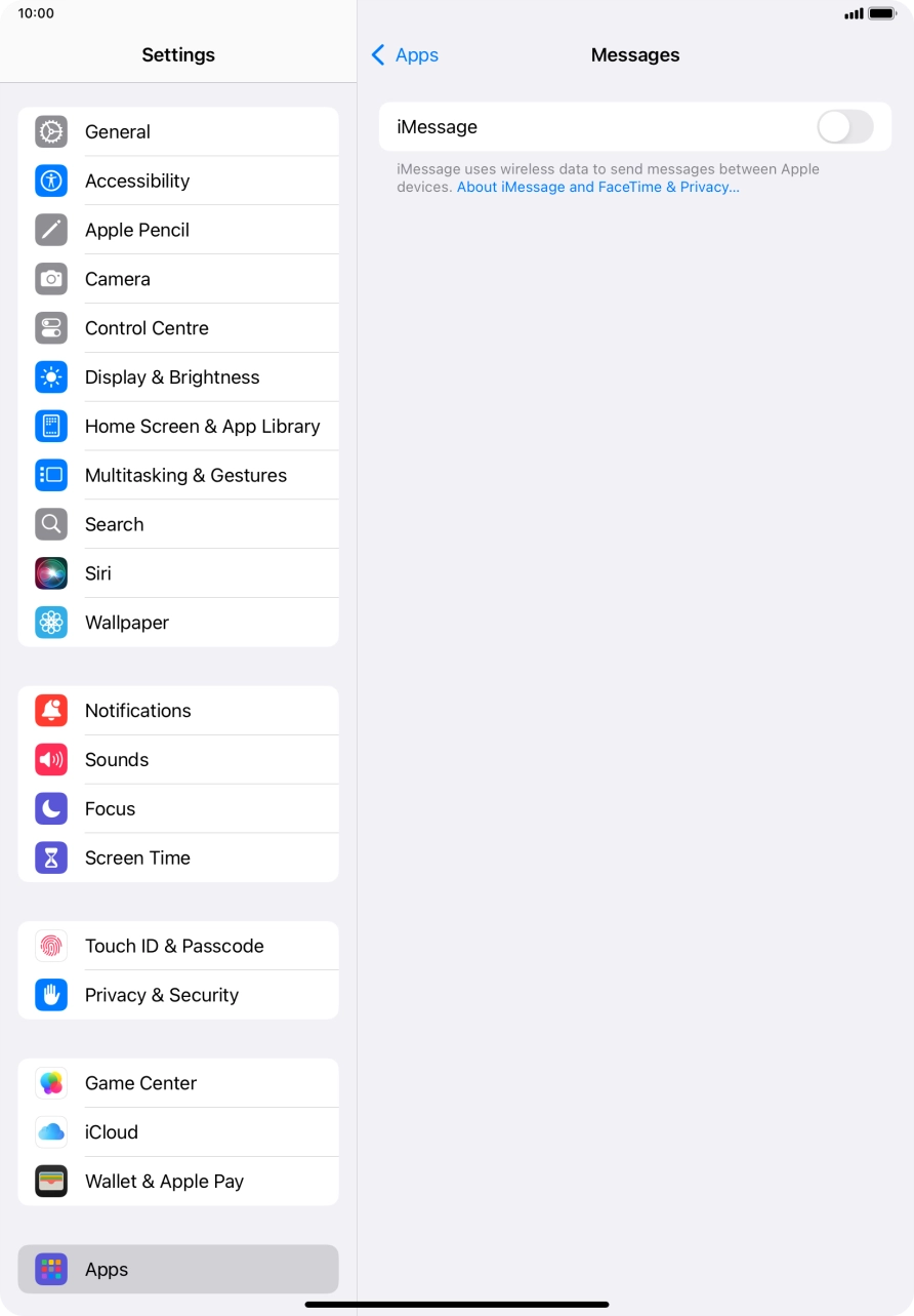 Press the indicator next to 'iMessage' to turn on the function.