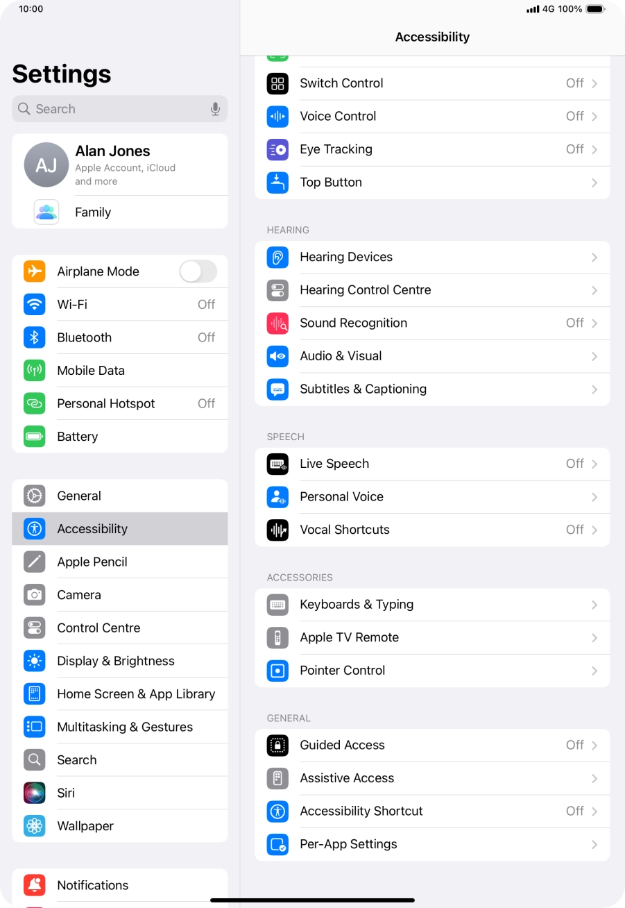 Press the required category below 'SPEECH' and follow the instructions on the screen to select the required settings.