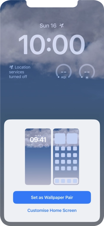 To use the same colour theme on the home screen, press Set as Wallpaper Pair. To use the same colour theme on the home screen, press Set as Wallpaper Pair.