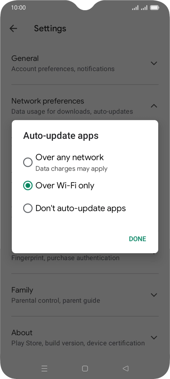 To turn on automatic update of apps using mobile network, press Over any network. To turn on automatic update of apps using mobile network, press Over any network.