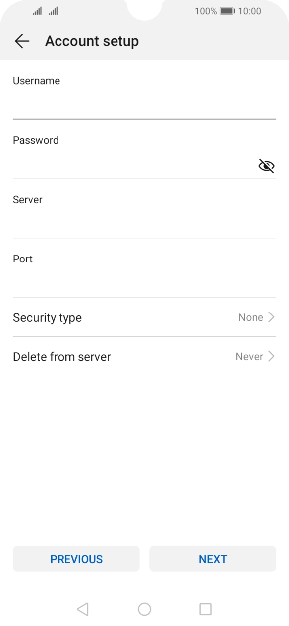 Press the field below 'Server' and key in the name of your email provider's incoming server. Press the field below 'Server' and key in the name of your email provider's incoming server.