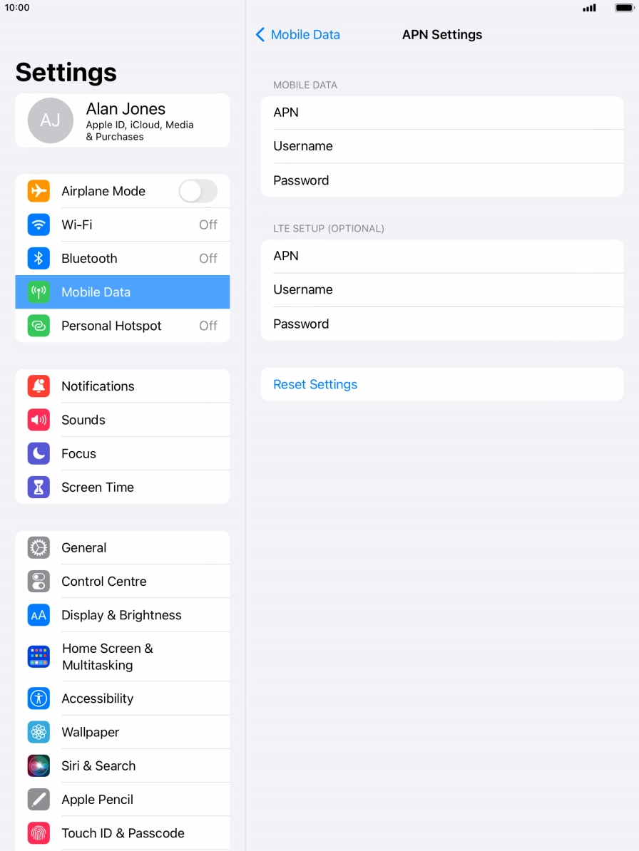 Press APN and key in idata.o2.co.uk.