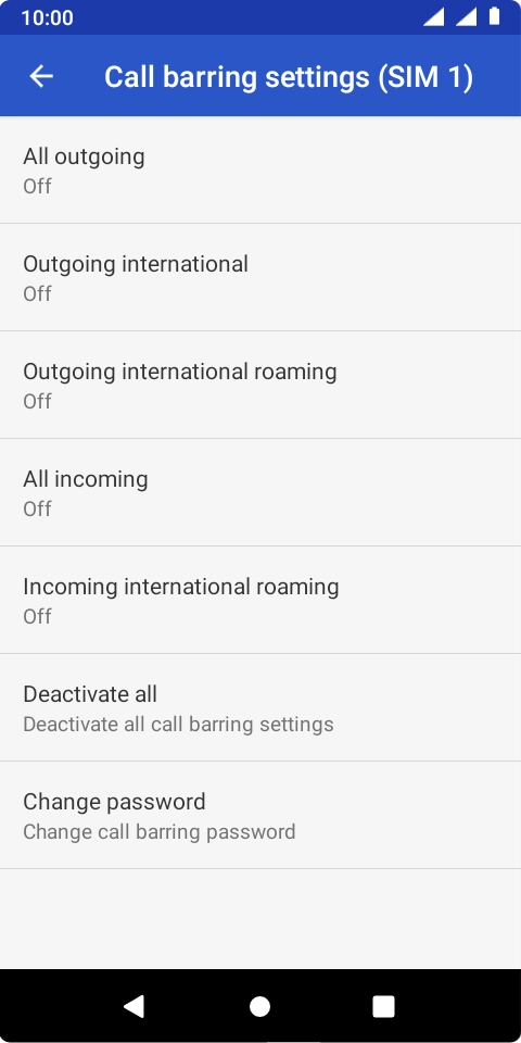 Press the required barring type.