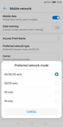 Press the required network mode.