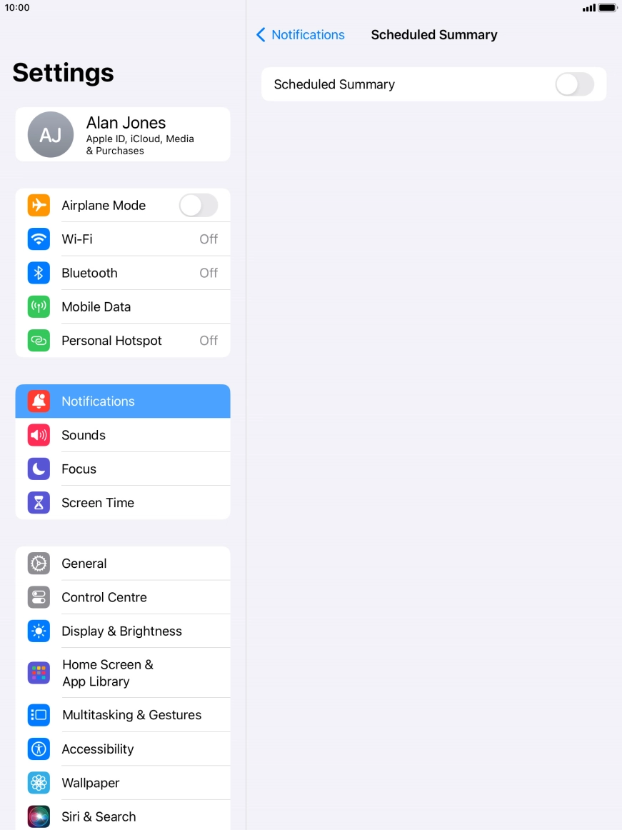 Press the indicator next to 'Scheduled Summary' to turn on the function and follow the instructions on the screen to set the notification summary. Press the indicator next to 'Scheduled Summary' to turn on the function and follow the instructions on the screen to set the notification summary.