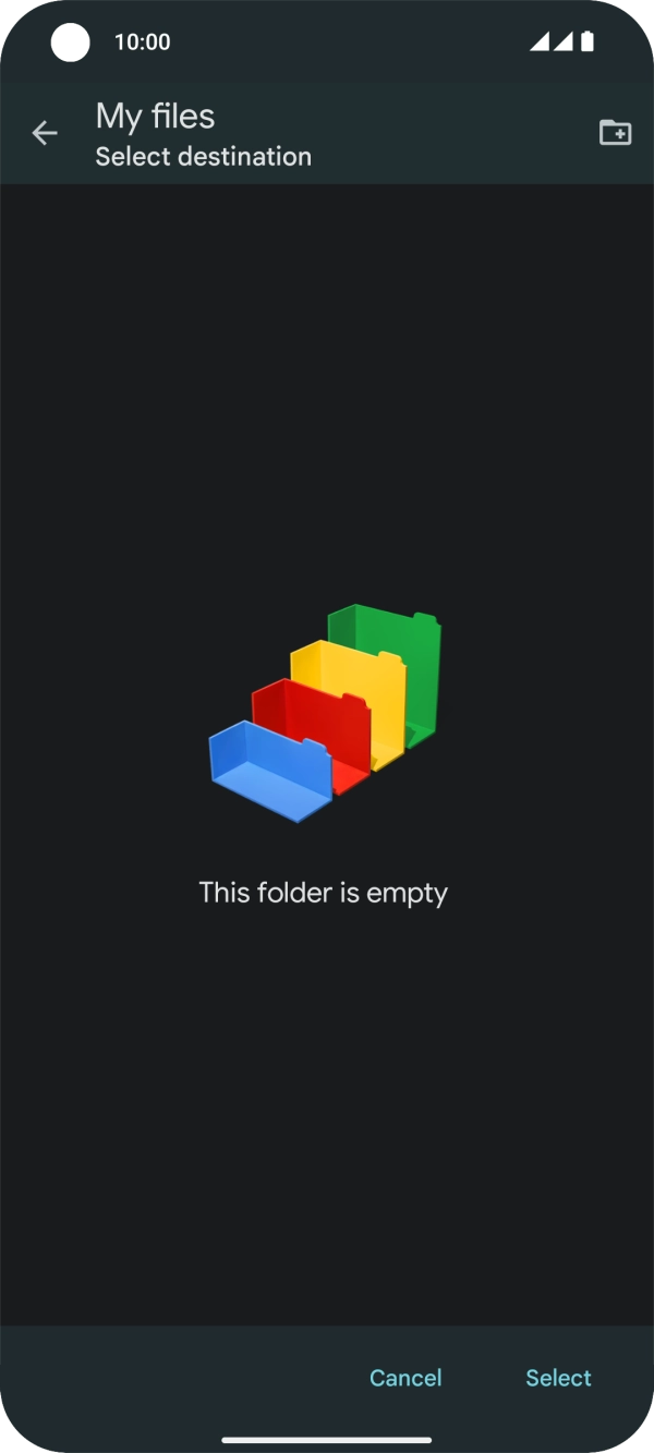 To create a new folder, press the new folder icon and follow the instructions on the screen to create a new folder.
