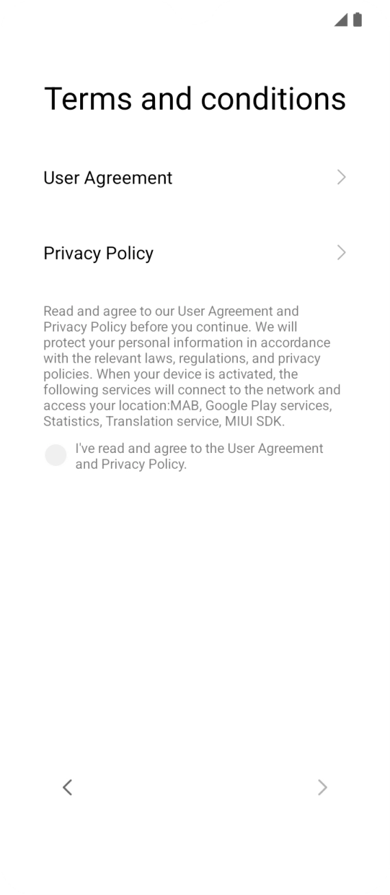 Press the field to accept the terms and conditions.