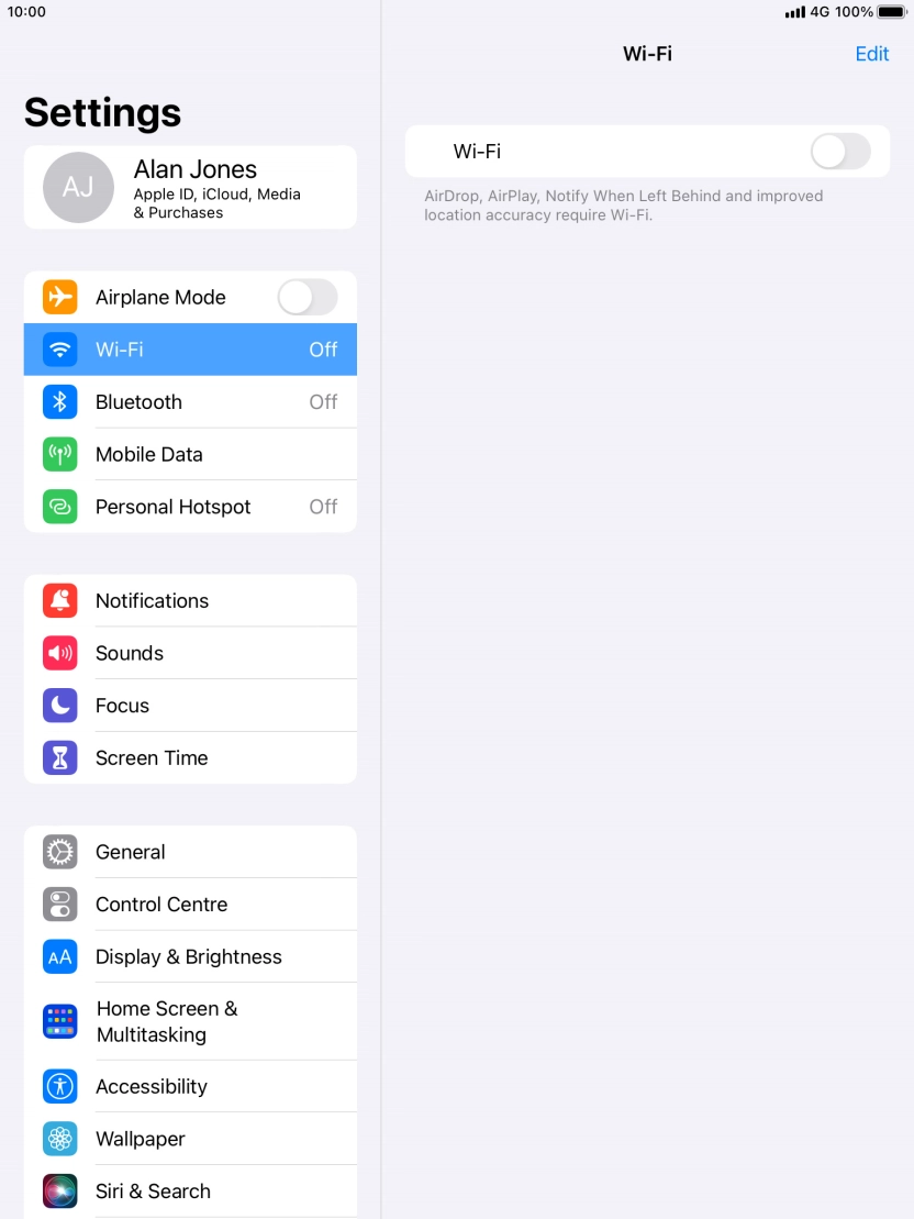 Press the indicator next to 'Wi-Fi' to turn on the function. Press the indicator next to 'Wi-Fi' to turn on the function.