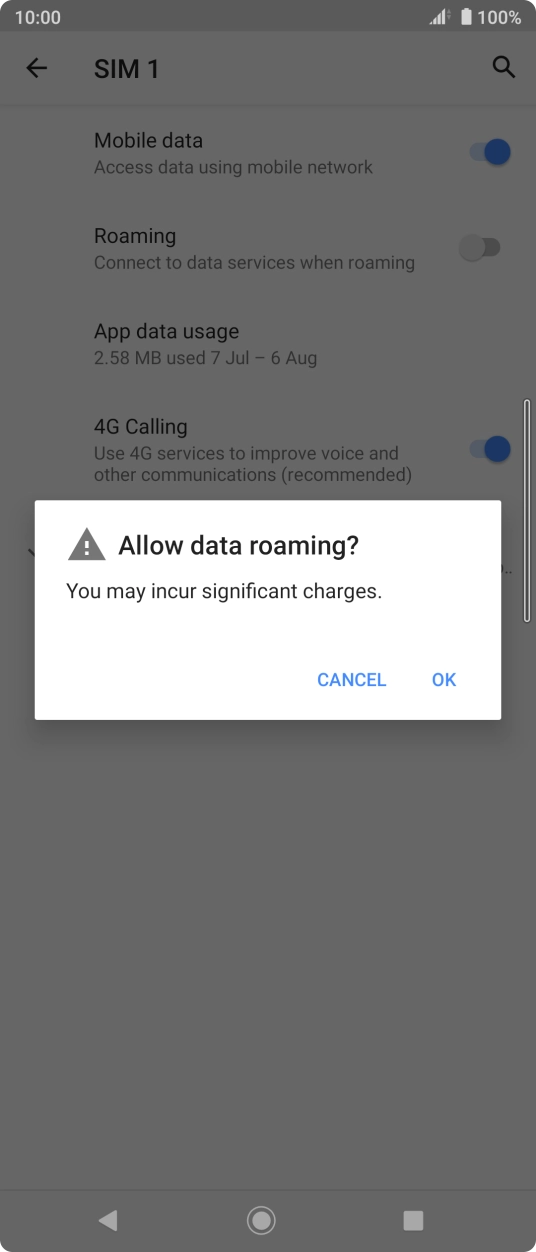 If you turn on data roaming, press OK. If you turn on data roaming, press OK.
