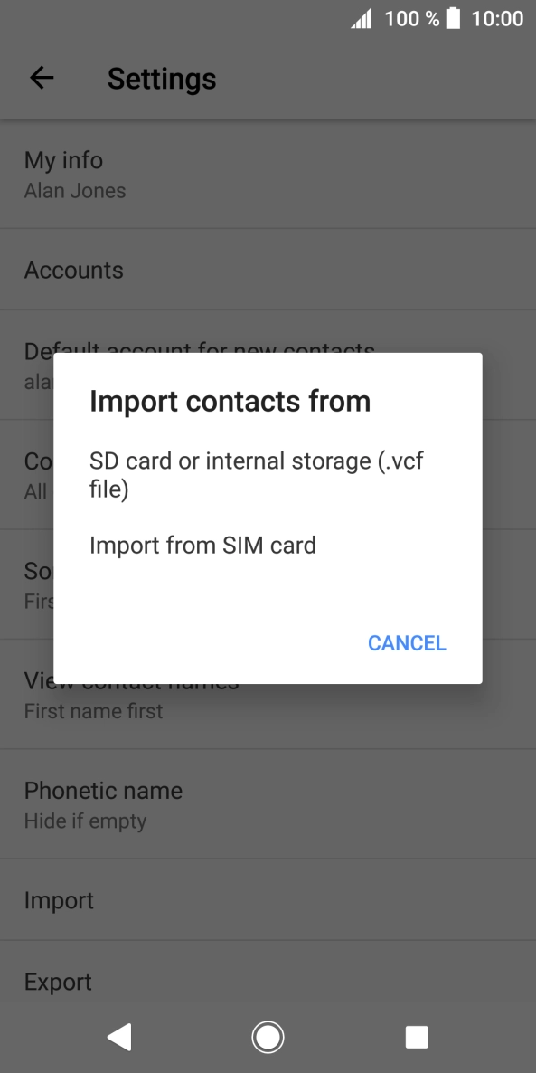 Press Import from SIM card.
