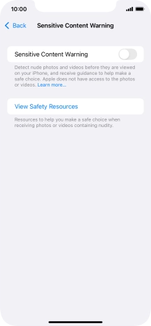 Press the indicator next to 'Sensitive Content Warning' to turn the function on or off.