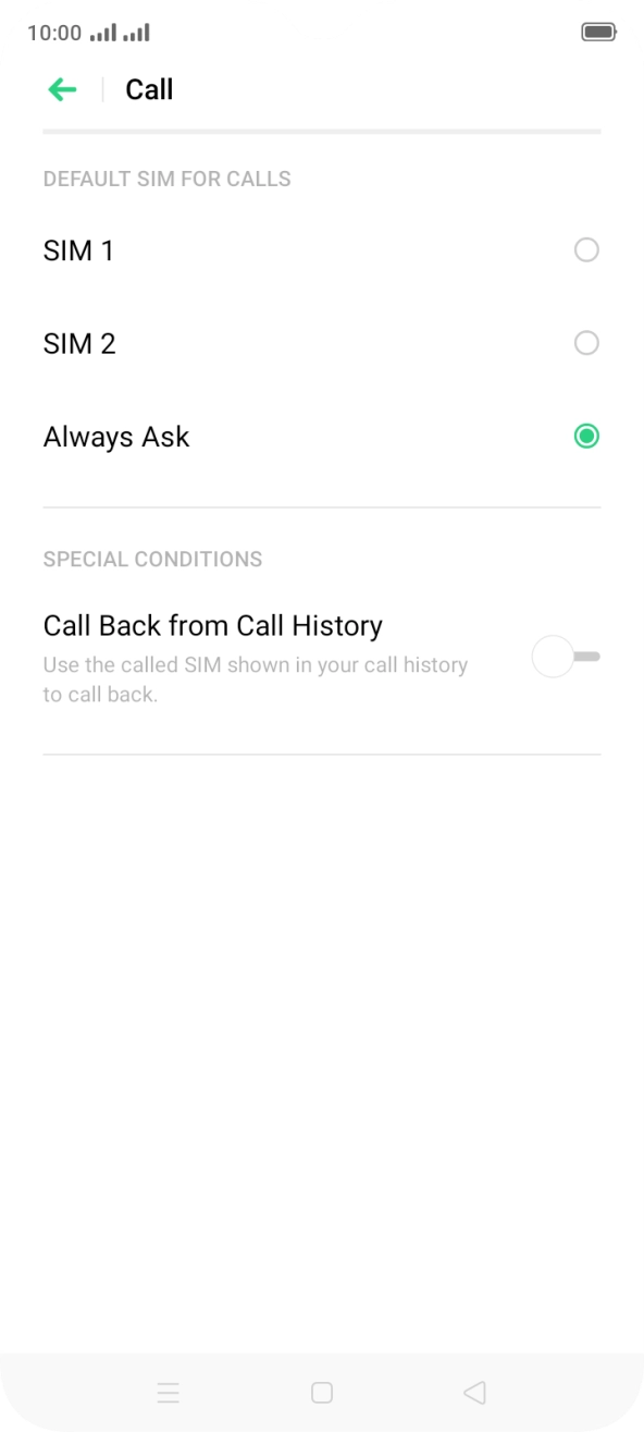Press the required setting.