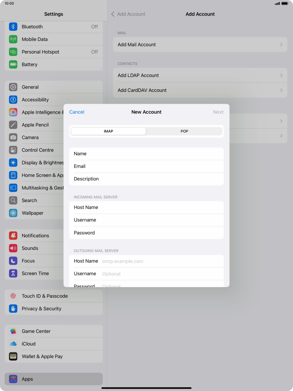 Press Host Name and key in the name of your email provider's outgoing server. Press Host Name and key in the name of your email provider's outgoing server.
