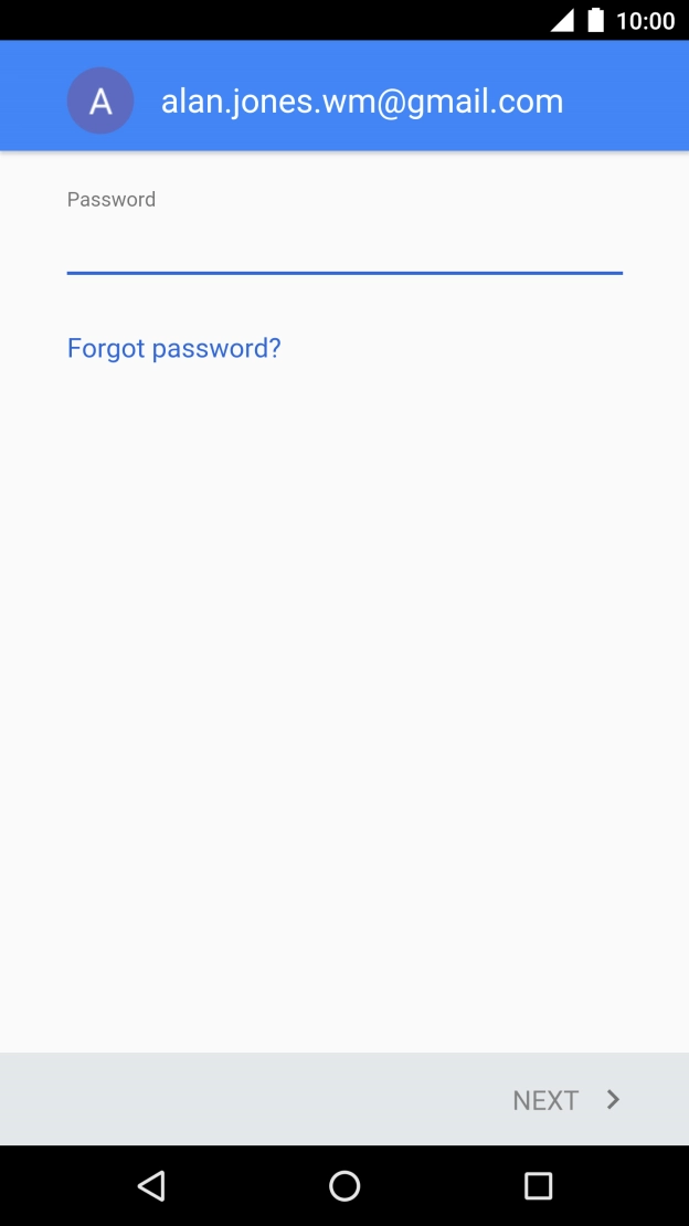 Press the field below 'Password' and key in the password for your Google account.