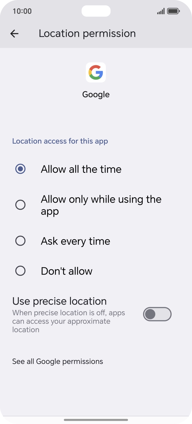 Press the required setting.