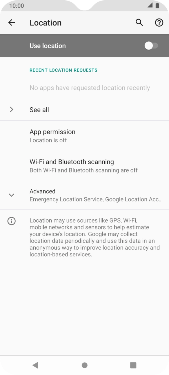Press the indicator next to 'Use location' to turn the function on or off. Press the indicator next to 'Use location' to turn the function on or off.