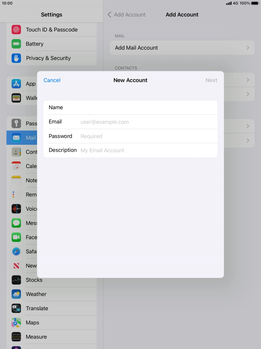 Press Email and key in your email address.