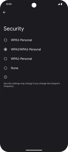 Press WPA3-Personal to password protect your WiFi hotspot.