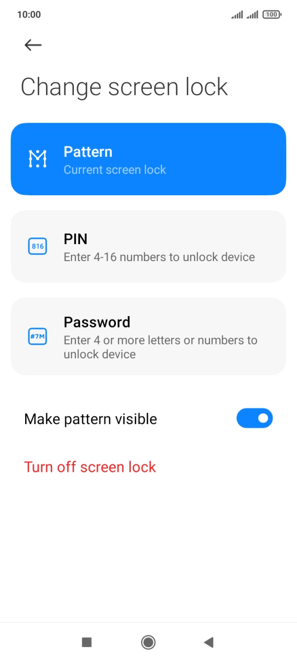 Key in the current phone lock code and press Turn off screen lock.