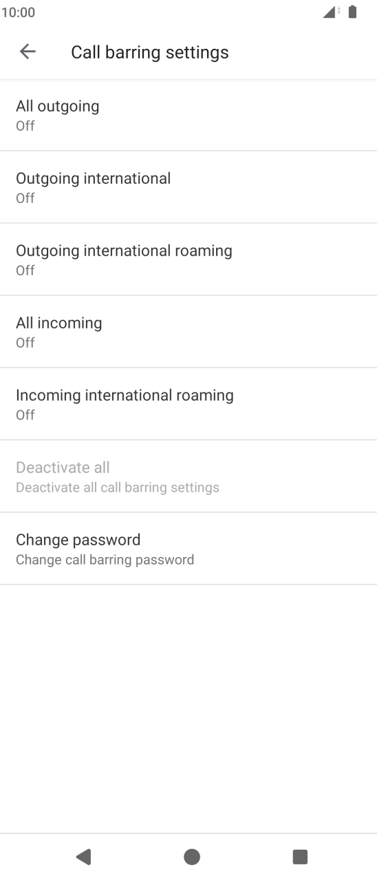 Press the required barring type. Press the required barring type.