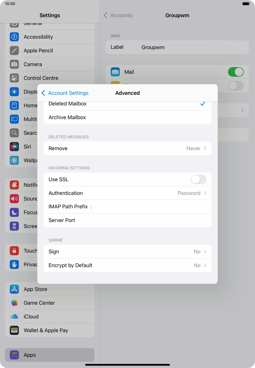 Press the indicator next to 'Use SSL' to turn on the function.