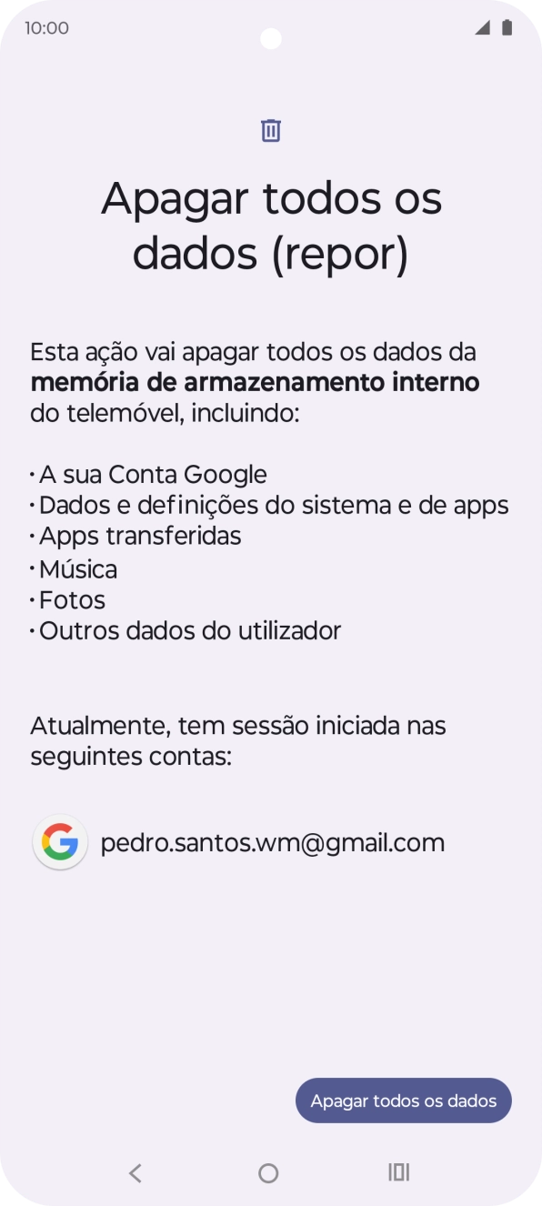 Prima Apagar todos os dados.