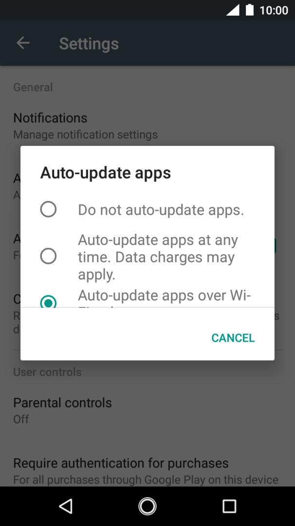 To turn off automatic update of apps, press Do not auto-update apps..