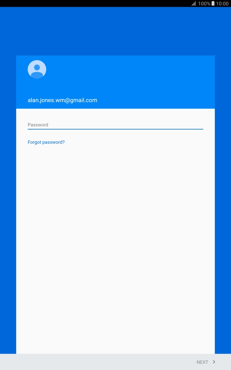 Press the text input field and key in the password for your Google account.
