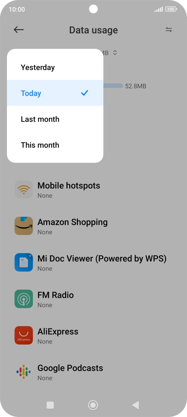 Press the required setting.