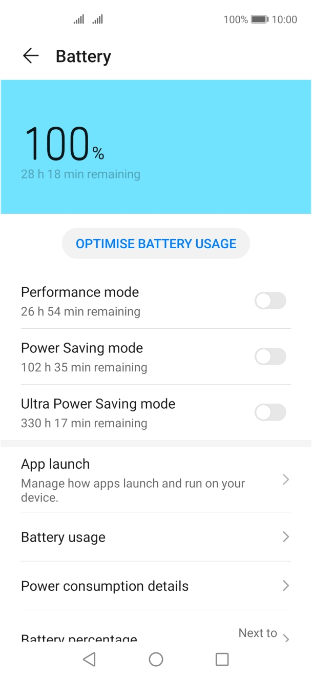 Press the indicator next to the required setting to turn on the function.