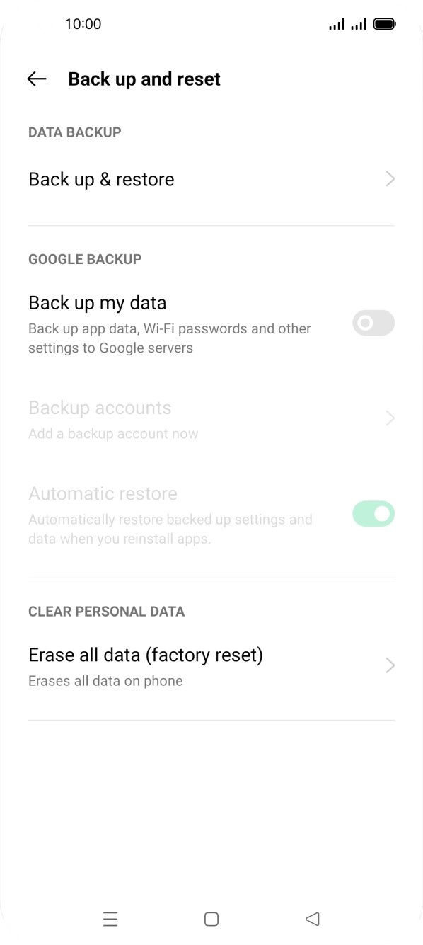 Press Erase all data (factory reset).