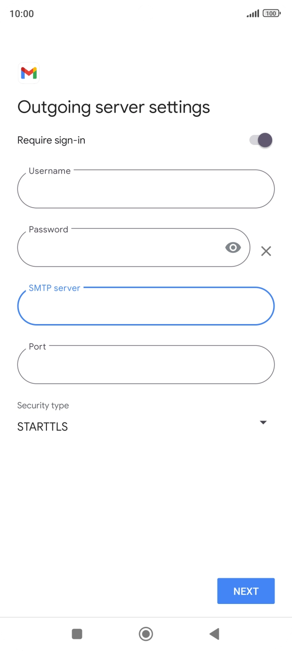 Press the field below 'Port' and key in 25. Press the field below 'Port' and key in 25.